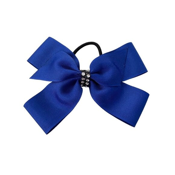 Girls Oversize Hair Bow 5" Elastic Ponytail Blue Bejeweled - Picture 7 of 8